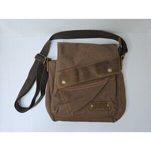 AUGUR Messenger Bag Canvas With Leather Trim Adjustable Strap Crossbody Brown